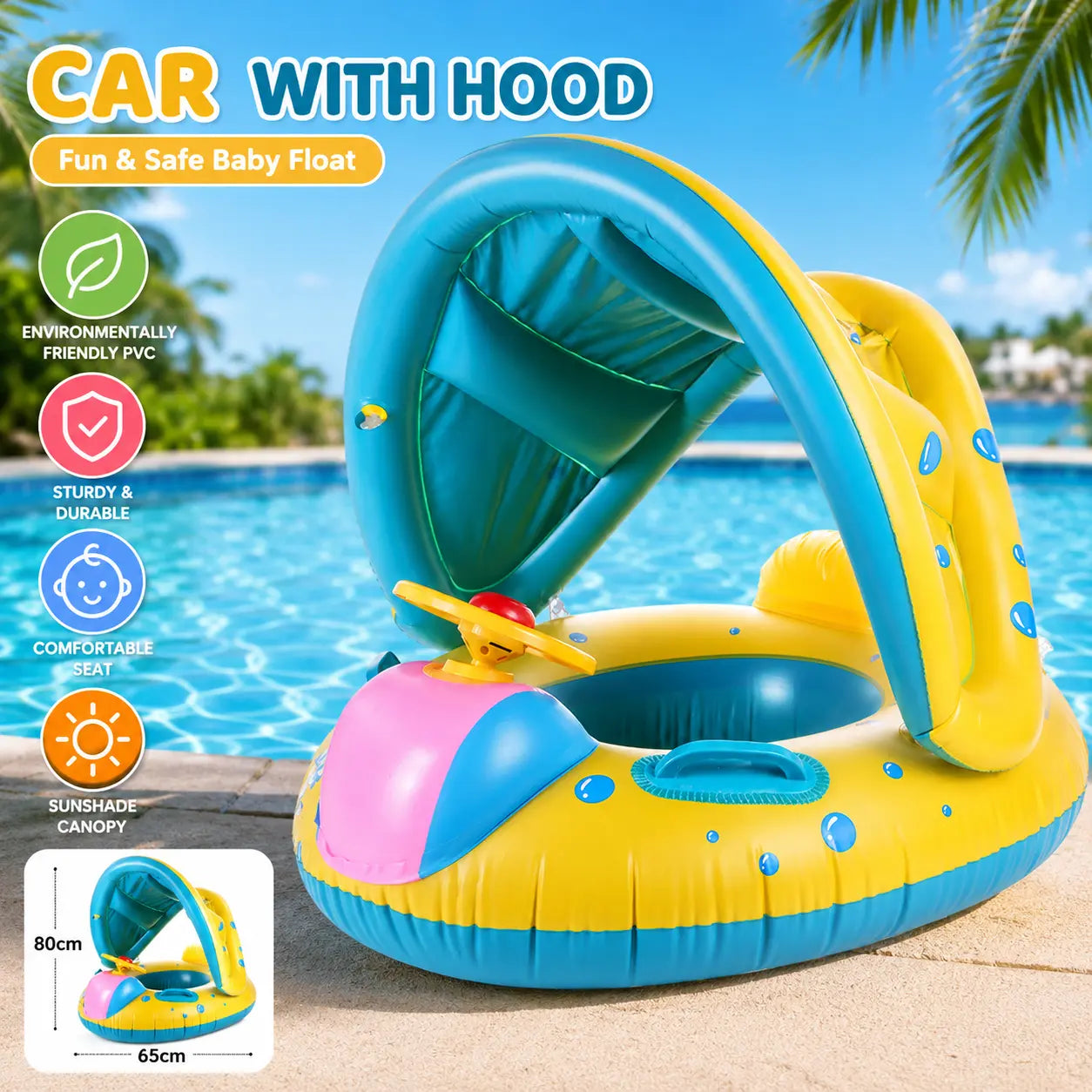 Kid's Car Horn Boat with Steering Wheel Super Paradise